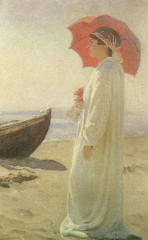 Laurits Tuxen nina, kunstnerens datter, pa stranden oil painting image